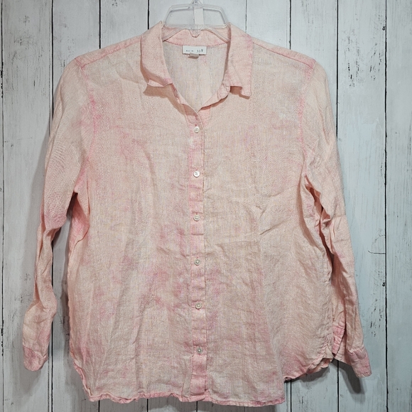 J. Jill Tops - J. Jill Women's Peach Pink Linen Long Sleeves Button Up Shirt Size Medium Petite